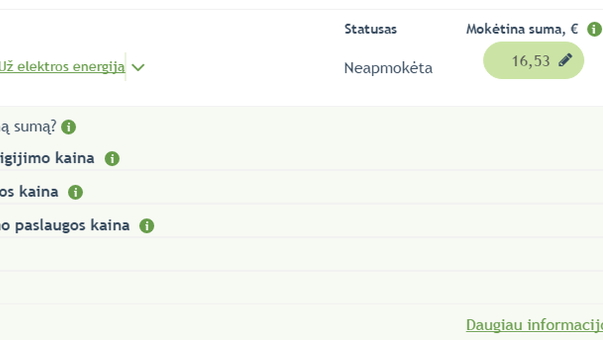 Už elektrą atsiskaitantiems ESO savitarnoje – atsakymas, iš ko susideda elektros kaina