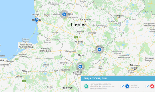 Dujų skirstymo nutrūkimai – realiu laiku virtualiame žemėlapyje