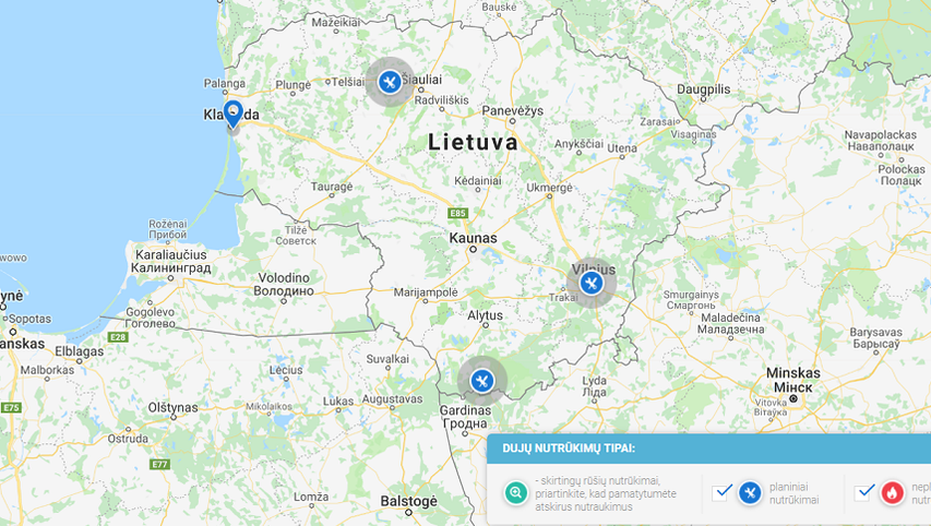 Dujų skirstymo nutrūkimai – realiu laiku virtualiame žemėlapyje